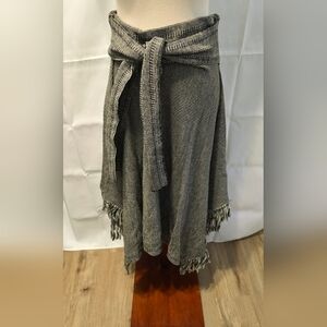 Gray Striped Wrap Skirt with Fringe